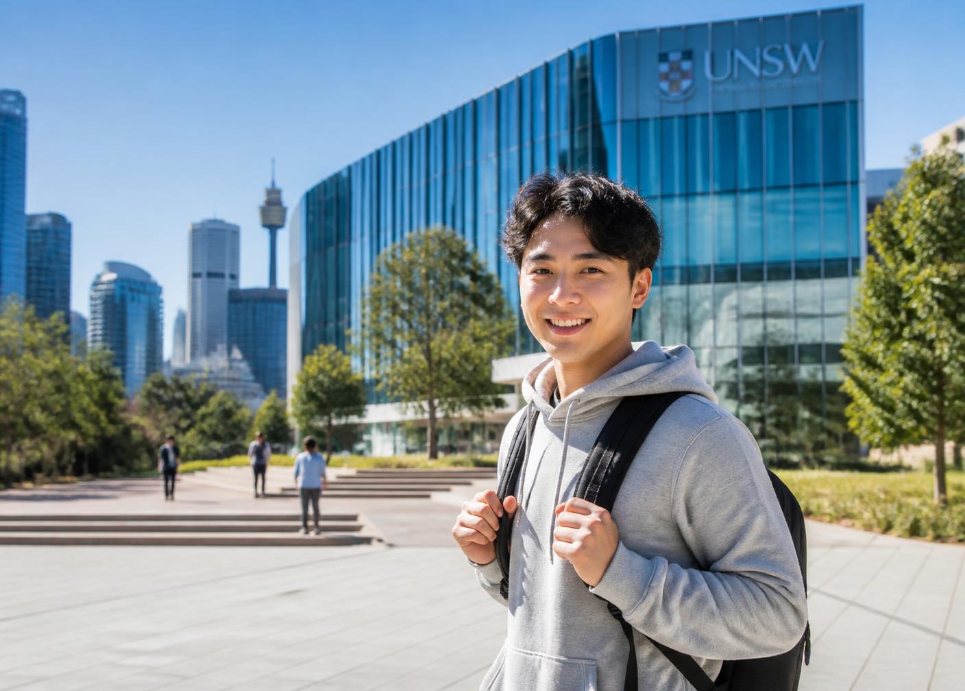 International student outside an Australian university campus